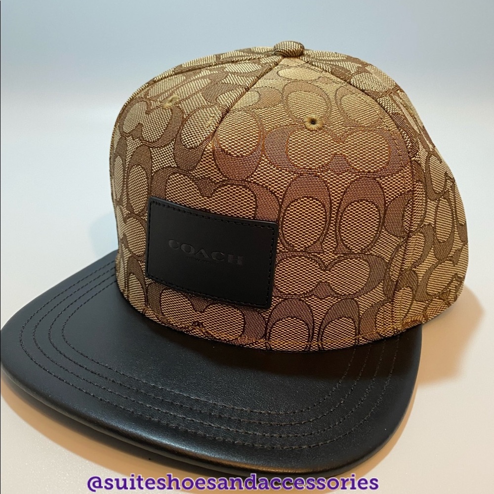 COACH SIGNATURE FLAT BRIM HAT MENS BROWN NWT - Picture 2 of 7
